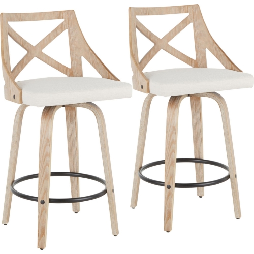 Charlotte 26" Counter Stool in Cream Fabric& White Wash Wood (Set of 2)
